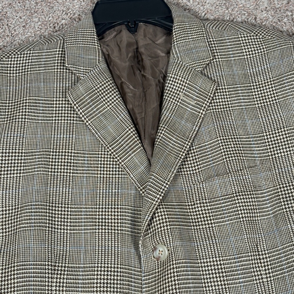 Polo Ralph Lauren Mens 42R Glen Plaid Wool Flax Blazer Sport Coat Made in Italy